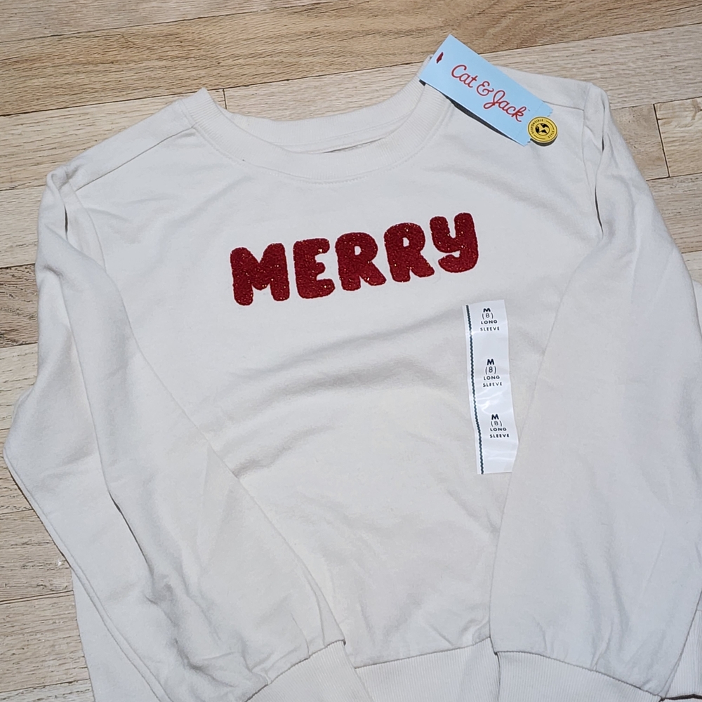 Cat & Jack Cream Pullover with Red 'Merry' Design